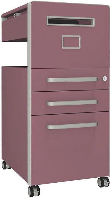 BISLEY Mueble auxiliar Bite™, con 1 panel rotulable, apertura a la derecha, con 2 cajones universales y 1 cajón para archivadores colgantes, rosa