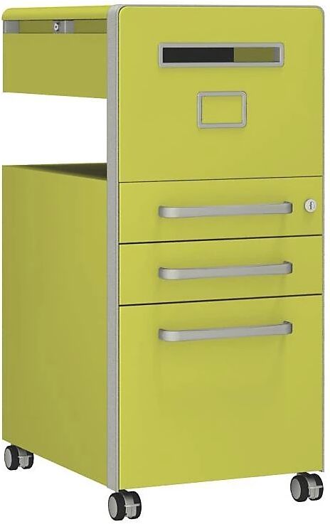 BISLEY Mueble auxiliar Bite™, con 1 panel rotulable, apertura a la derecha, con 2 cajones universales y 1 cajón para archivadores colgantes, amarillo