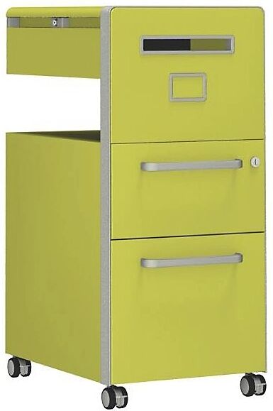 BISLEY Mueble auxiliar Bite™, con 1 panel rotulable, apertura a la derecha, con 1 cajón universal y 1 cajón para archivadores colgantes, amarillo