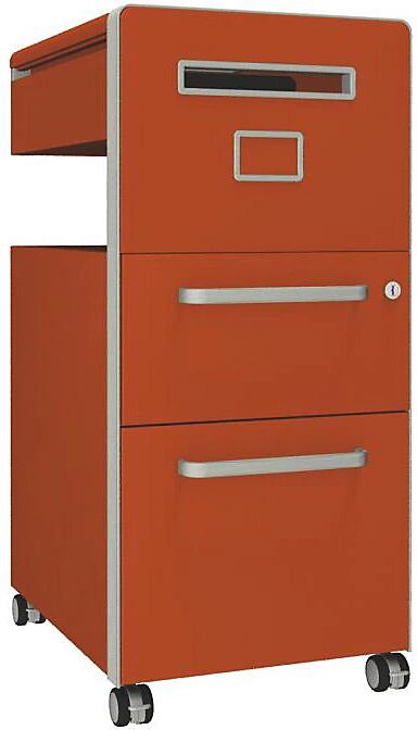 BISLEY Mueble auxiliar Bite™, con 1 panel rotulable, apertura a la derecha, con 1 cajón universal y 1 cajón para archivadores colgantes, naranja