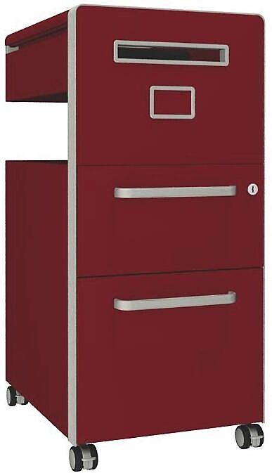 BISLEY Mueble auxiliar Bite™, con 1 panel rotulable, apertura a la derecha, con 1 cajón universal y 1 cajón para archivadores colgantes, rojo cardenal