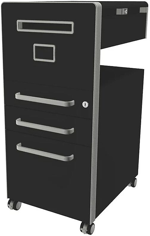 BISLEY Mueble auxiliar Bite™, con 1 panel rotulable, apertura a la izquierda, con 2 cajones universales y 1 cajón para archivadores colgantes, negro