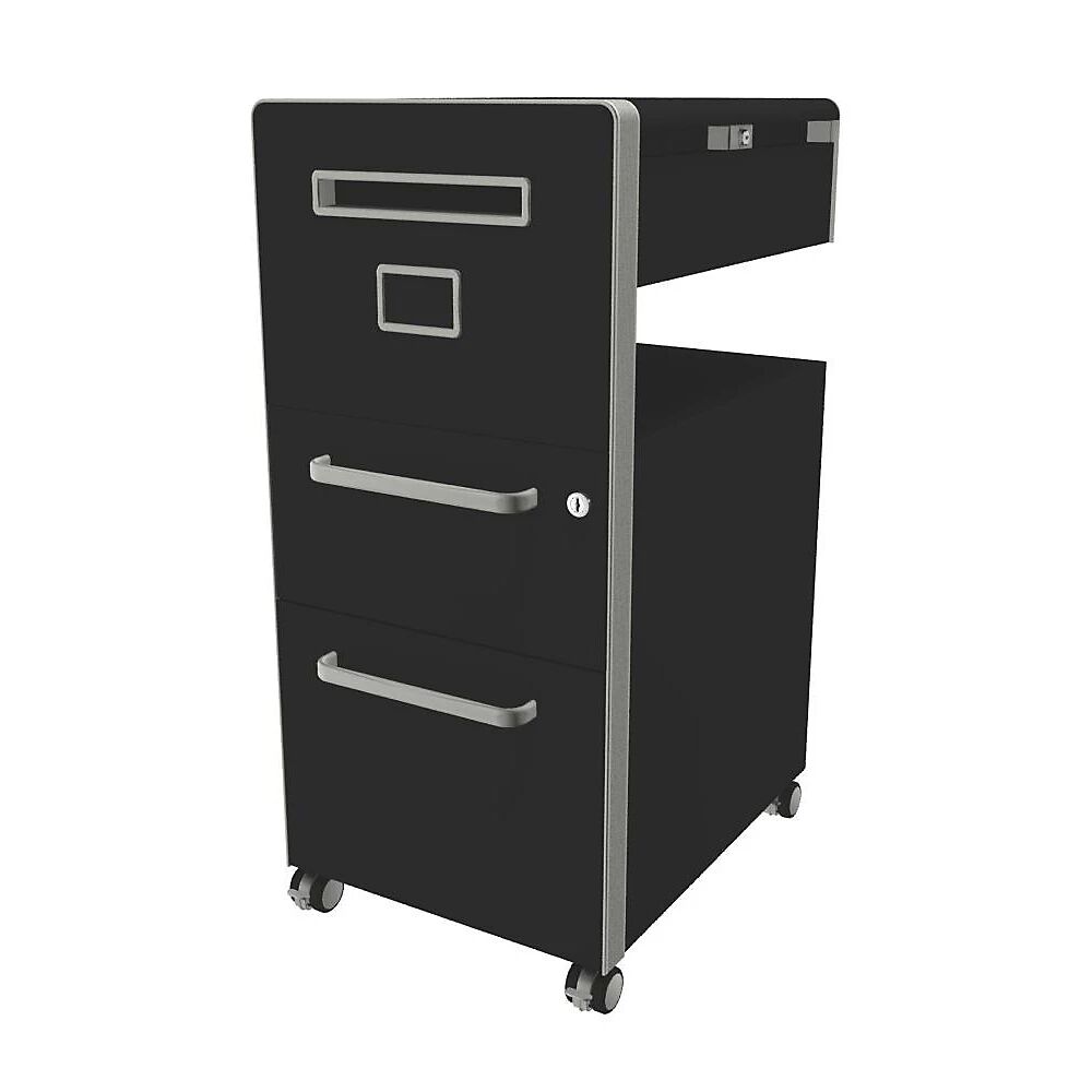 BISLEY Mueble auxiliar Bite™, con 1 panel rotulable, apertura a la izquierda, con 1 cajón universal y 1 cajón para archivadores colgantes, negro