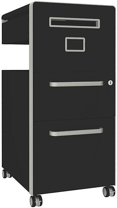 BISLEY Mueble auxiliar Bite™, con 1 panel rotulable, apertura a la derecha, con 1 cajón universal y 1 cajón para archivadores colgantes, negro