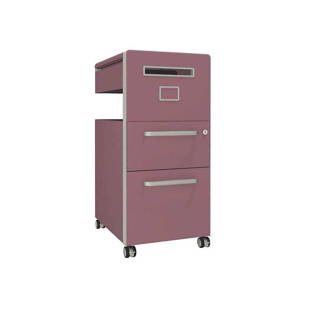 BISLEY Mueble auxiliar Bite™, con 1 panel rotulable, apertura a la derecha, con 1 cajón universal y 1 cajón para archivadores colgantes, rosa