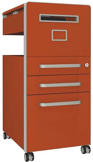 BISLEY Mueble auxiliar Bite™, con 1 panel rotulable, apertura a la derecha, con 2 cajones universales y 1 cajón para archivadores colgantes, naranja