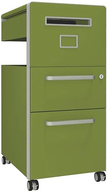 BISLEY Mueble auxiliar Bite™, con 1 panel rotulable, apertura a la derecha, con 1 cajón universal y 1 cajón para archivadores colgantes, verde