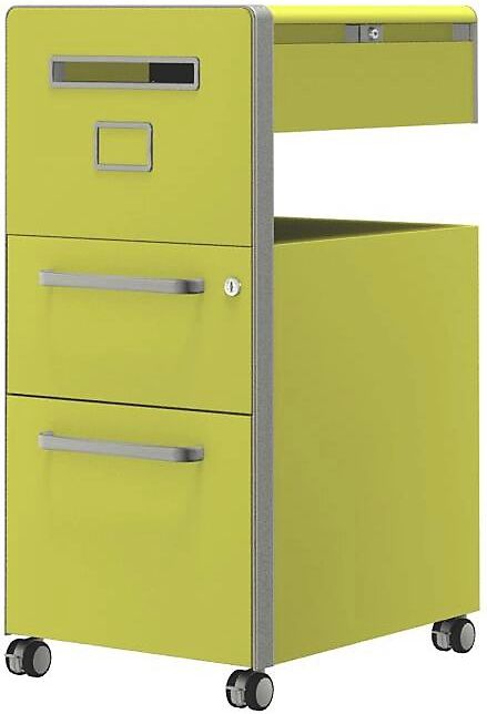 BISLEY Mueble auxiliar Bite™, con 1 panel rotulable, apertura a la izquierda, con 1 cajón universal y 1 cajón para archivadores colgantes, amarillo