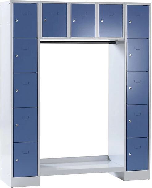 Wolf Perchero modular, abierto, H x A total 1850 x 1500 mm, 13 compartimentos, azul colombino