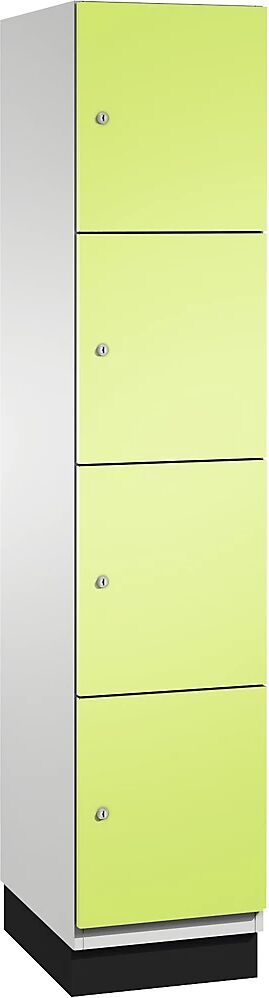 C+P Armario de compartimentos bajo llave CAMBIO con puertas de chapa de acero, 4 compartimentos de 400 mm de anchura, cuerpo gris luminoso / puerta verde pistacho