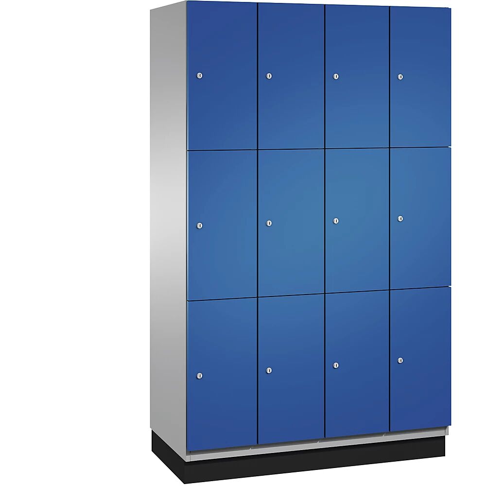 C+P Armario de compartimentos bajo llave CAMBIO con puertas de chapa de acero, 12 compartimentos de 1200 mm de anchura, cuerpo aluminio blanco / puerta azul genciana, altura de compartimento 616,6 mm