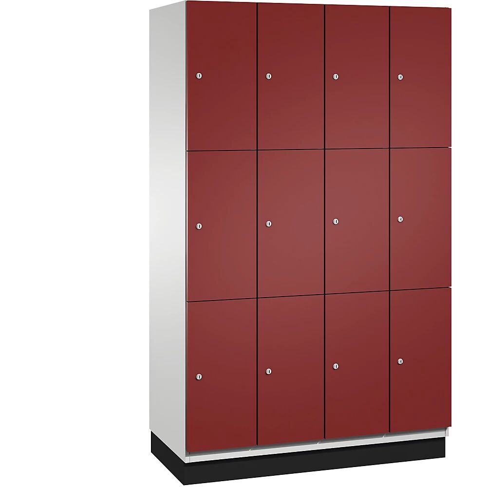 C+P Armario de compartimentos bajo llave CAMBIO con puertas de chapa de acero, 12 compartimentos de 1200 mm de anchura, cuerpo gris luminoso / puerta rojo rubí, altura de compartimento 616,6 mm