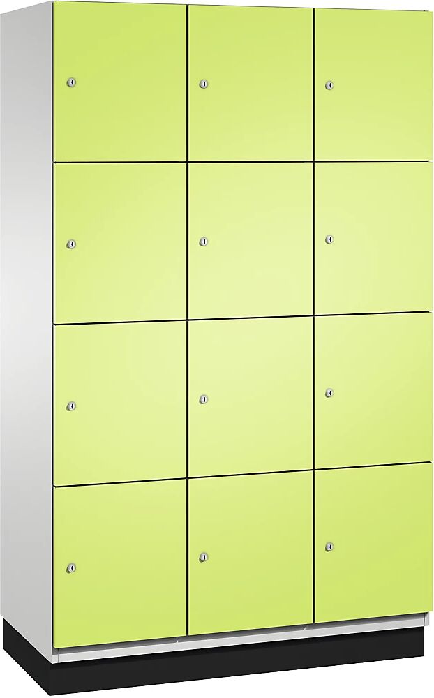 C+P Armario de compartimentos bajo llave CAMBIO con puertas de chapa de acero, 12 compartimentos de 1200 mm de anchura, cuerpo gris luminoso / puerta verde pistacho, altura de compartimento 462,5 mm