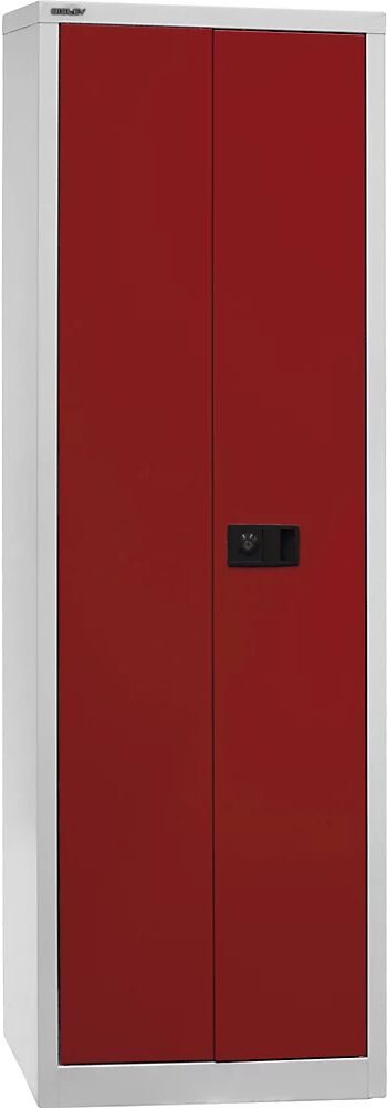 BISLEY Armario de puertas batientes UNIVERSAL, H x A x P 1950 x 600 x 400 mm, 4 baldas, 5 pisos de archivadores, gris luminoso / rojo cardenal