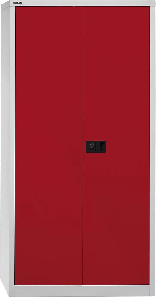 BISLEY Armario de puertas batientes UNIVERSAL, H x A x P 1950 x 914 x 400 mm, con módulo guardarropa, gris luminoso / rojo cardenal