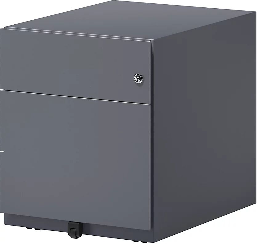 BISLEY Buck rodante Note™ con 1 archivador colgante y 1 cajón universal, H x A x P 495 x 420 x 565 mm, con tirador, gris antracita