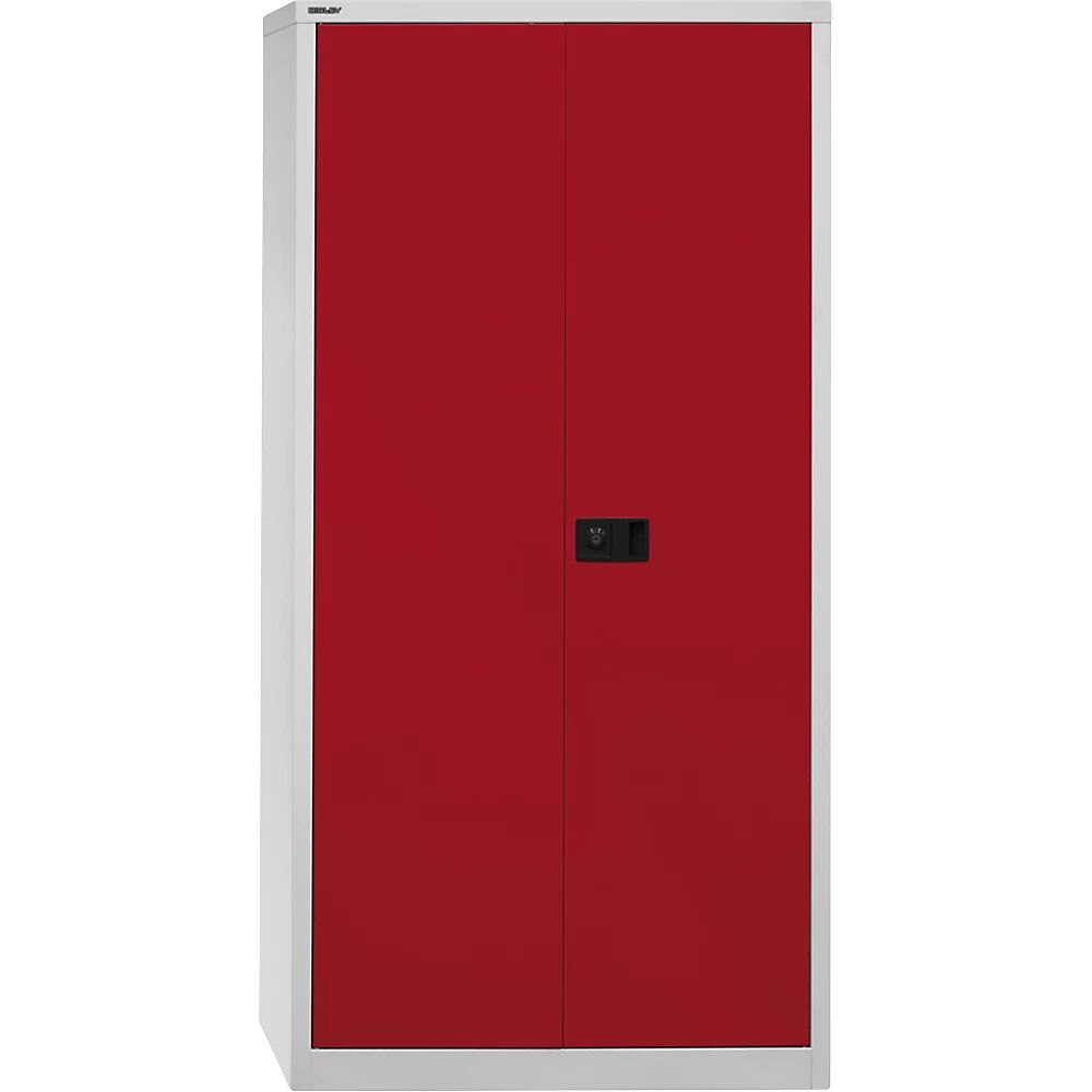 BISLEY Armario de puertas batientes UNIVERSAL, H x A x P 1950 x 914 x 500 mm, 4 baldas galvanizadas, 5 pisos de archivadores, gris luminoso / rojo cardenal