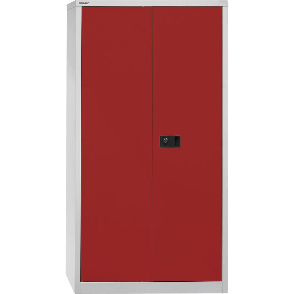 BISLEY Armario de puertas batientes UNIVERSAL, H x A x P 1806 x 914 x 400 mm, 3 baldas galvanizadas, 4 pisos de archivadores, gris luminoso / rojo cardenal