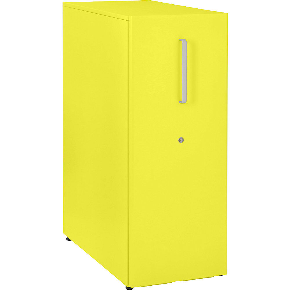 BISLEY Mueble auxiliar Tower™ 3, con cubierta, 1 tablón para chinchetas, colocación a la izquierda, 2 baldas, amarillo zinc