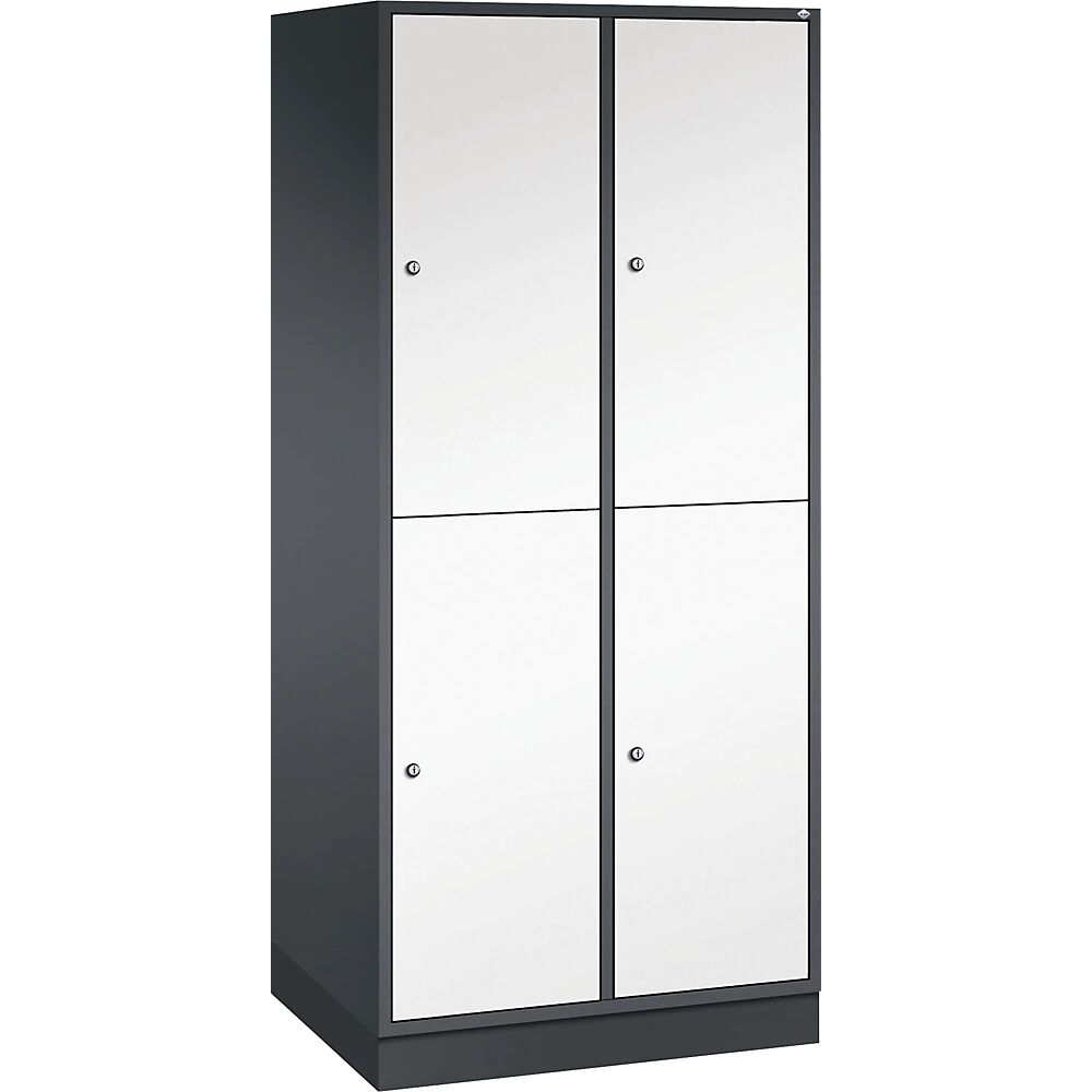 C+P Armario guardarropa de acero de dos pisos INTRO, A x P 820 x 600 mm, 4 compartimentos, cuerpo gris negruzco, puertas en blanco puro