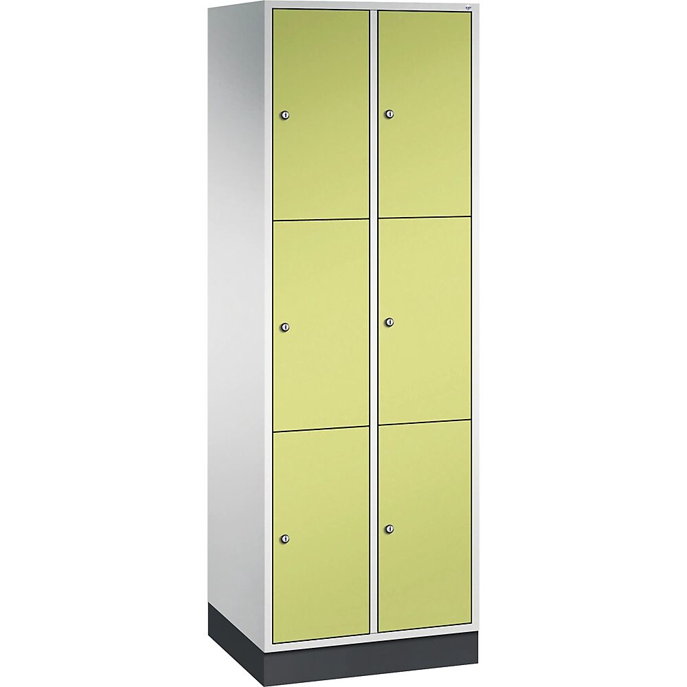 C+P Armario de compartimentos bajo llave de acero INTRO, altura de compartimento 580 mm, A x P 620 x 500 mm, 6 compartimentos, cuerpo gris luminoso, puertas en verde pistacho