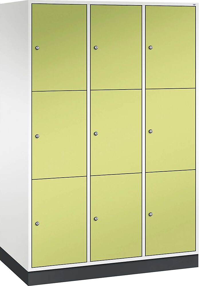 C+P Armario de compartimentos bajo llave de acero INTRO, altura de compartimento 580 mm, A x P 1220 x 600 mm, 9 compartimentos, cuerpo blanco puro, puertas en verde pistacho