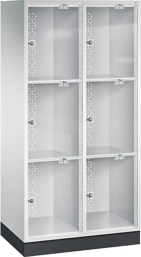 C+P Armario de compartimentos bajo llave de acero INTRO con puerta de cristal acrílico, H x A x P 1750 x 820 x 500 mm, altura de compartimento 510 mm, 6 compartimentos, cuerpo gris luminoso