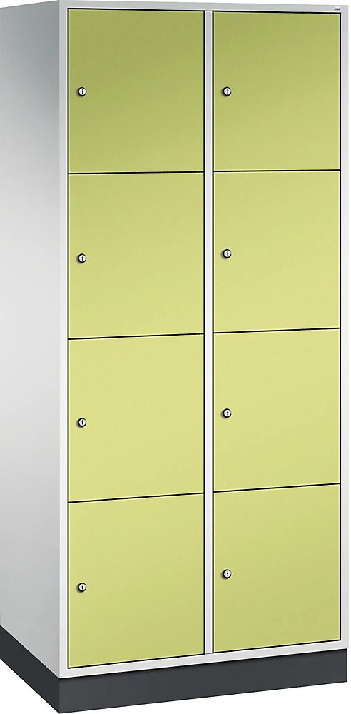 C+P Armario de compartimentos bajo llave de acero INTRO, altura de compartimento 435 mm, A x P 820 x 500 mm, 8 compartimentos, cuerpo gris luminoso, puertas en verde pistacho