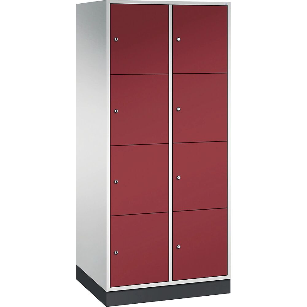 C+P Armario de compartimentos bajo llave de acero INTRO, altura de compartimento 435 mm, A x P 820 x 600 mm, 8 compartimentos, cuerpo gris luminoso, puertas en rojo rubí