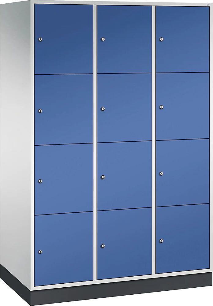 C+P Armario de compartimentos bajo llave de acero INTRO, altura de compartimento 435 mm, A x P 1220 x 600 mm, 12 compartimentos, cuerpo gris luminoso, puertas en azul genciana