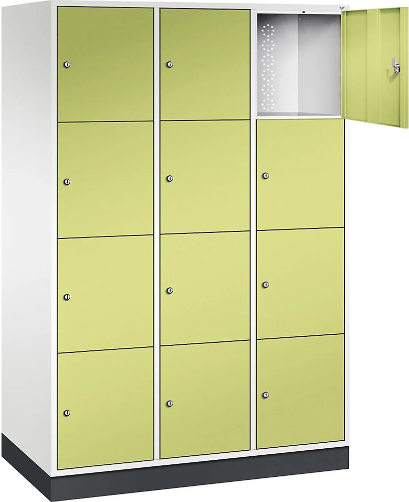 C+P Armario de compartimentos bajo llave de acero INTRO, altura de compartimento 435 mm, A x P 1220 x 600 mm, 12 compartimentos, cuerpo blanco puro, puertas en verde pistacho