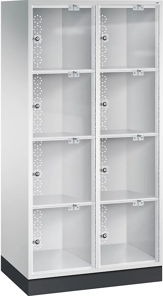 C+P Armario de compartimentos bajo llave de acero INTRO con puerta de cristal acrílico, H x A x P 1750 x 820 x 500 mm, altura de compartimento 380 mm, 8 compartimentos, cuerpo gris luminoso