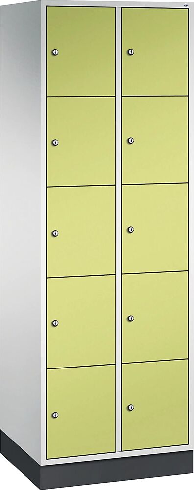 C+P Armario de compartimentos bajo llave de acero INTRO, altura de compartimento 345 mm, A x P 620 x 500 mm, 10 compartimentos, cuerpo gris luminoso, puertas en verde pistacho