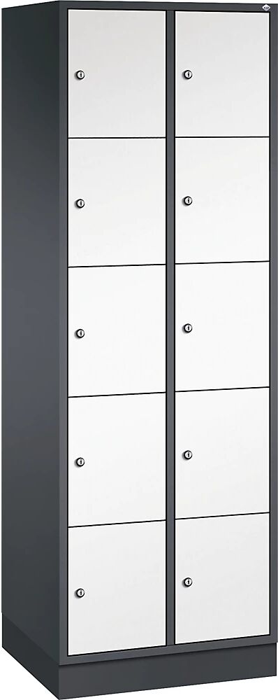 C+P Armario de compartimentos bajo llave de acero INTRO, altura de compartimento 345 mm, A x P 620 x 500 mm, 10 compartimentos, cuerpo gris negruzco, puertas en blanco puro