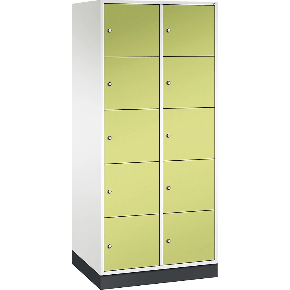 C+P Armario de compartimentos bajo llave de acero INTRO, altura de compartimento 345 mm, A x P 820 x 600 mm, 10 compartimentos, cuerpo blanco puro, puertas en verde pistacho