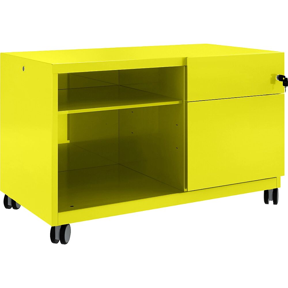 BISLEY Note™ CADDY, H x A x P 563 x 900 x 490 mm, a la derecha 1 cajón universal y archivador colgante, amarillo zinc