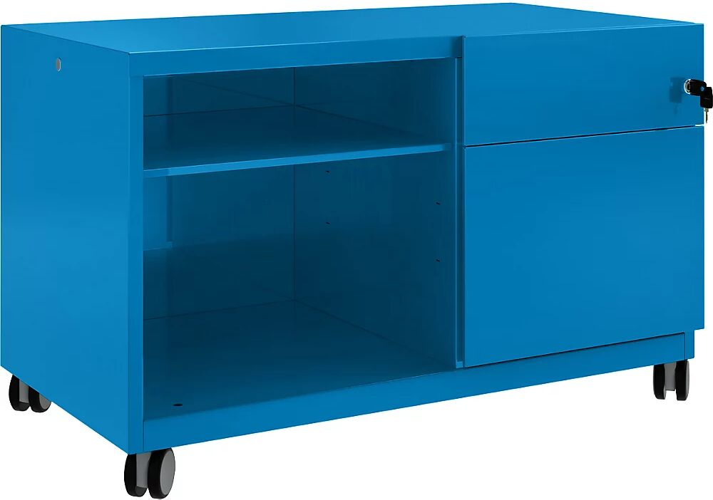 BISLEY Note™ CADDY, H x A x P 563 x 900 x 490 mm, a la derecha 1 cajón universal y archivador colgante, azul