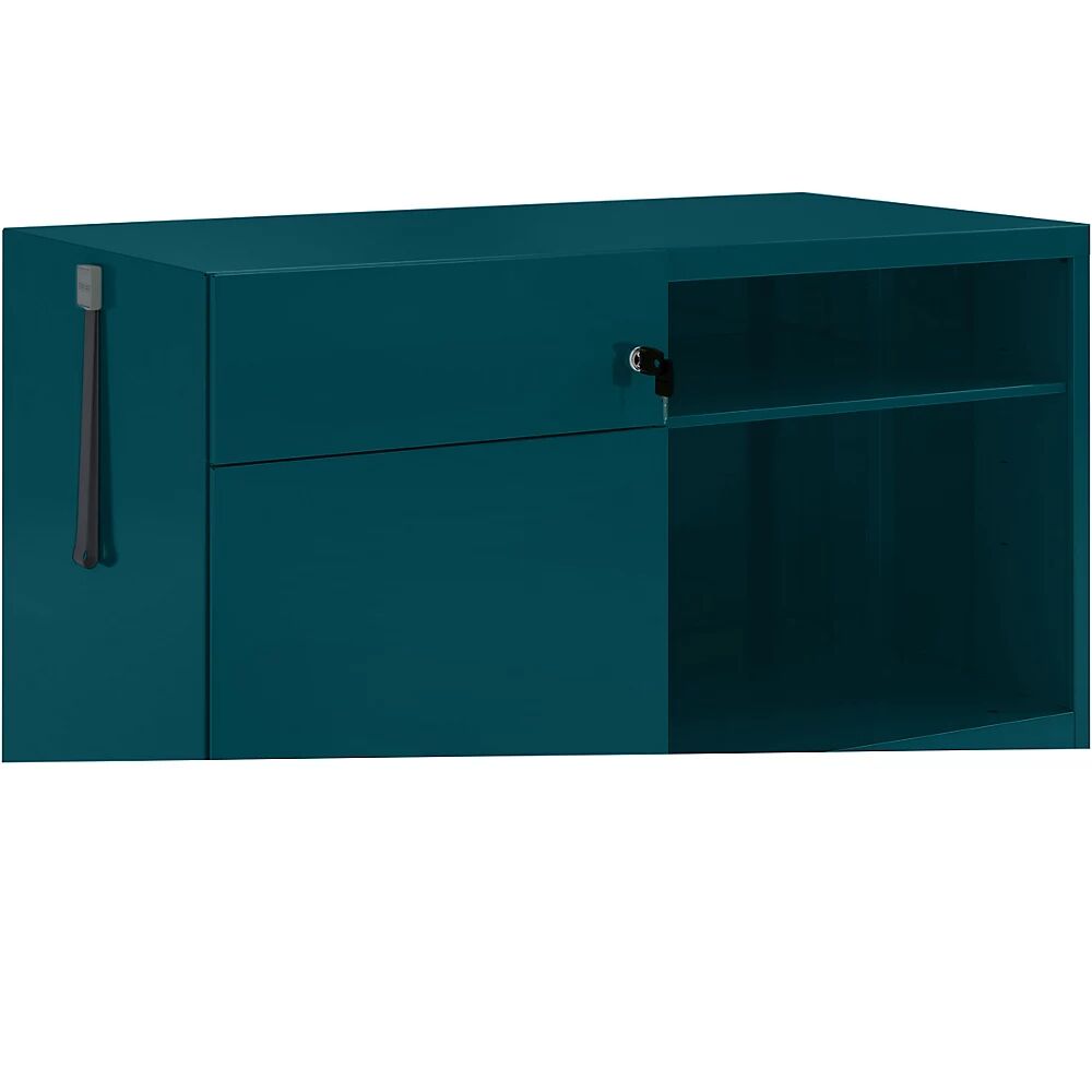 BISLEY Note™ CADDY, H x A x P 563 x 900 x 490 mm, a la izquierda 1 cajón universal y archivador colgante, azul oceano