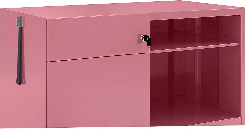 BISLEY Note™ CADDY, H x A x P 563 x 900 x 490 mm, a la izquierda 1 cajón universal y archivador colgante, rosa