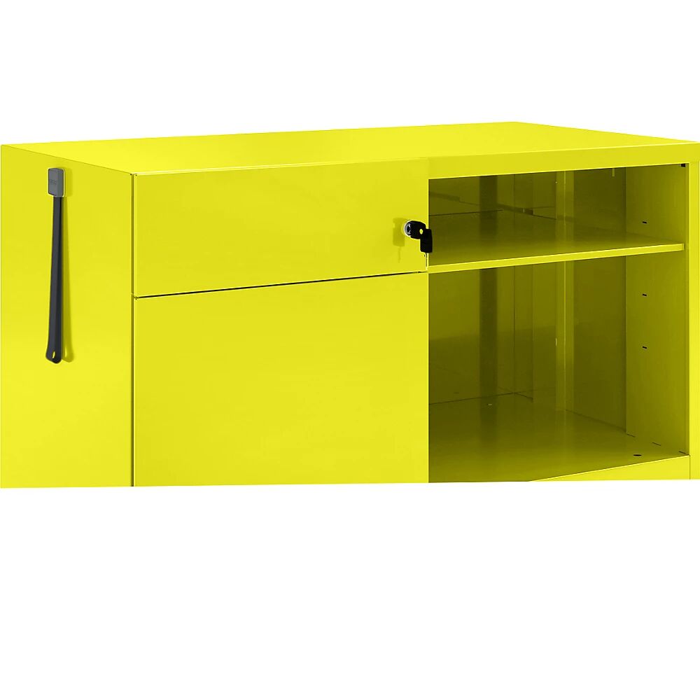 BISLEY Note™ CADDY, H x A x P 563 x 900 x 490 mm, a la izquierda 1 cajón universal y archivador colgante, amarillo zinc