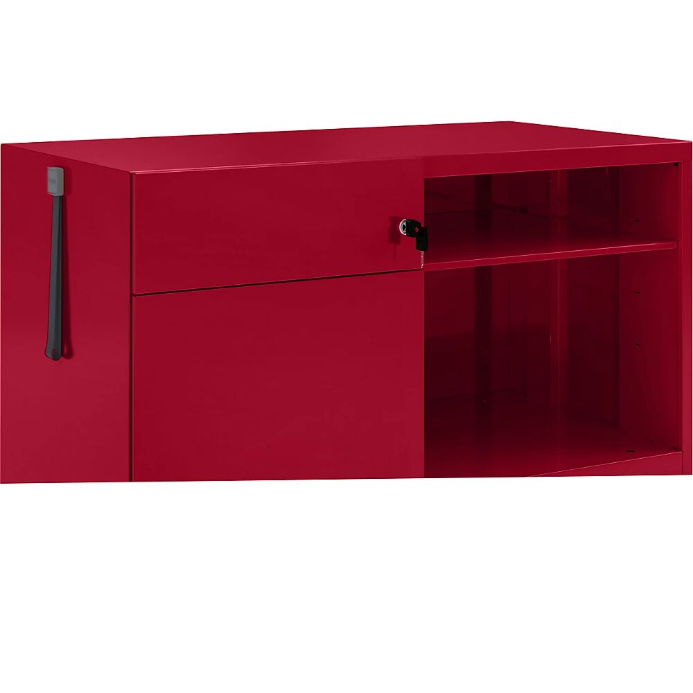 BISLEY Note™ CADDY, H x A x P 563 x 900 x 490 mm, a la izquierda 1 cajón universal y archivador colgante, rojo cardenal