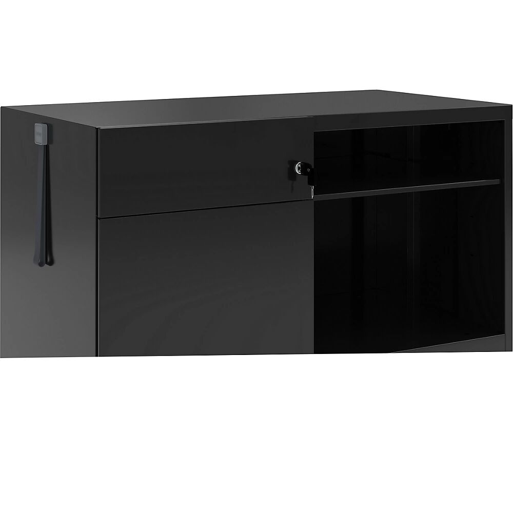 BISLEY Note™ CADDY, H x A x P 563 x 900 x 490 mm, a la izquierda 1 cajón universal y archivador colgante, negro