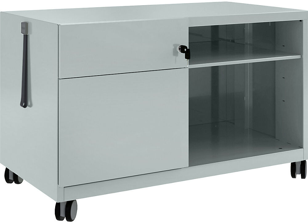 BISLEY Note™ CADDY, H x A x P 563 x 900 x 490 mm, a la izquierda 1 cajón universal y archivador colgante, plateado