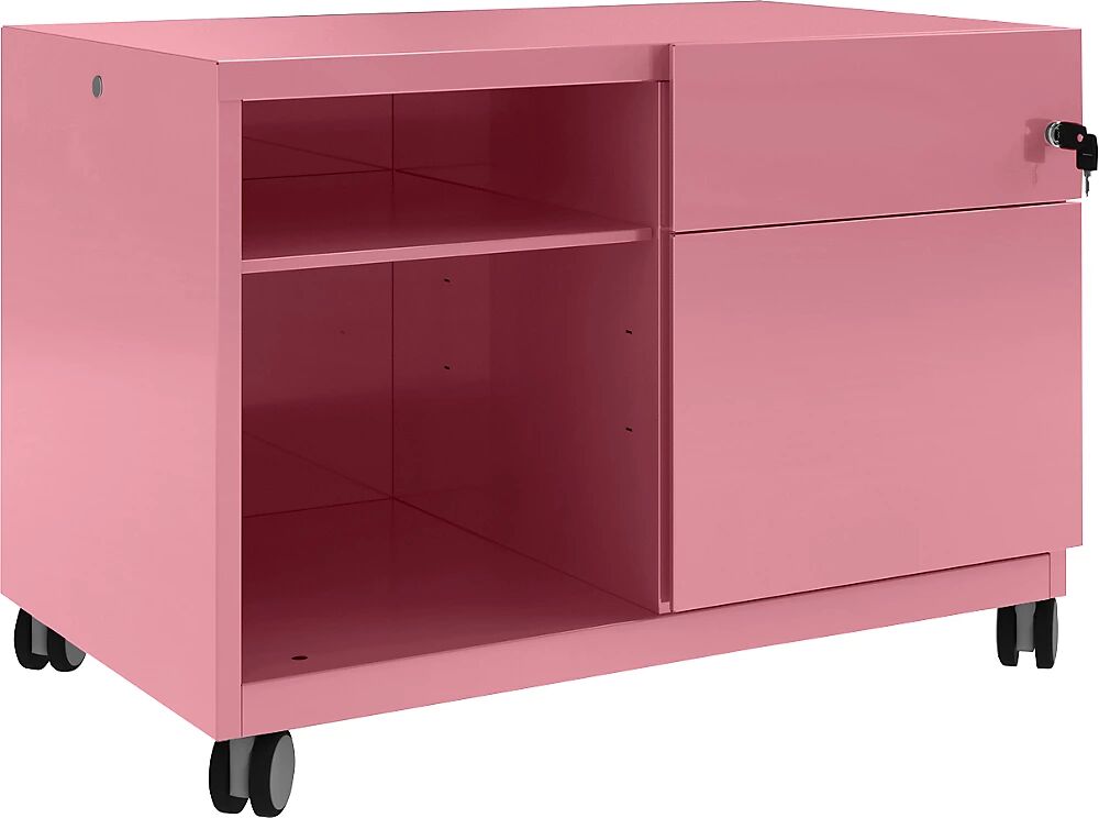 BISLEY Note™ CADDY, H x A x P 563 x 800 x 490 mm, a la derecha 1 cajón universal y archivador colgante, rosa