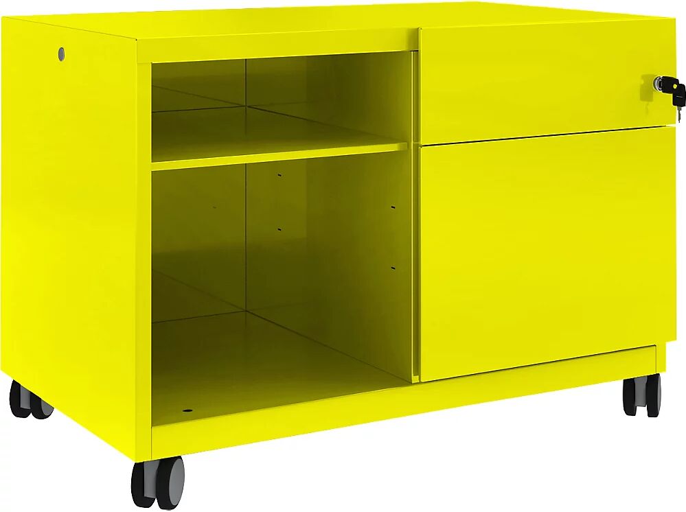 BISLEY Note™ CADDY, H x A x P 563 x 800 x 490 mm, a la derecha 1 cajón universal y archivador colgante, amarillo zinc