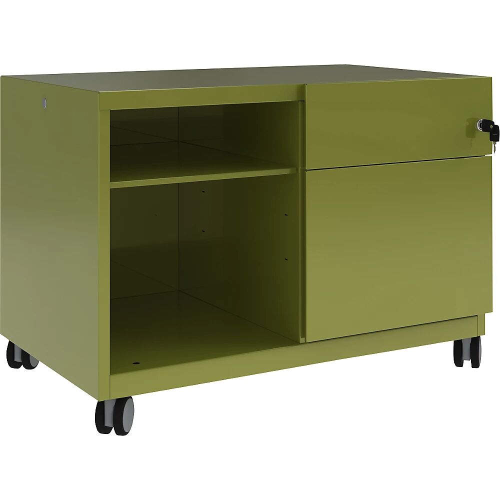 BISLEY Note™ CADDY, H x A x P 563 x 800 x 490 mm, a la derecha 1 cajón universal y archivador colgante, verde