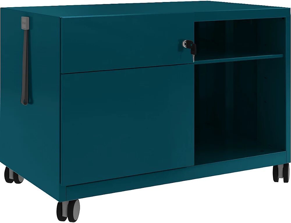 BISLEY Note™ CADDY, H x A x P 563 x 800 x 490 mm, a la izquierda 1 cajón universal y archivador colgante, azul oceano