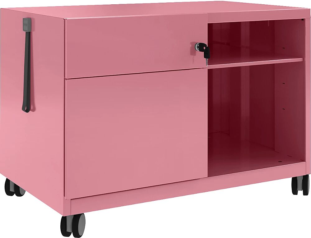 BISLEY Note™ CADDY, H x A x P 563 x 800 x 490 mm, a la izquierda 1 cajón universal y archivador colgante, rosa