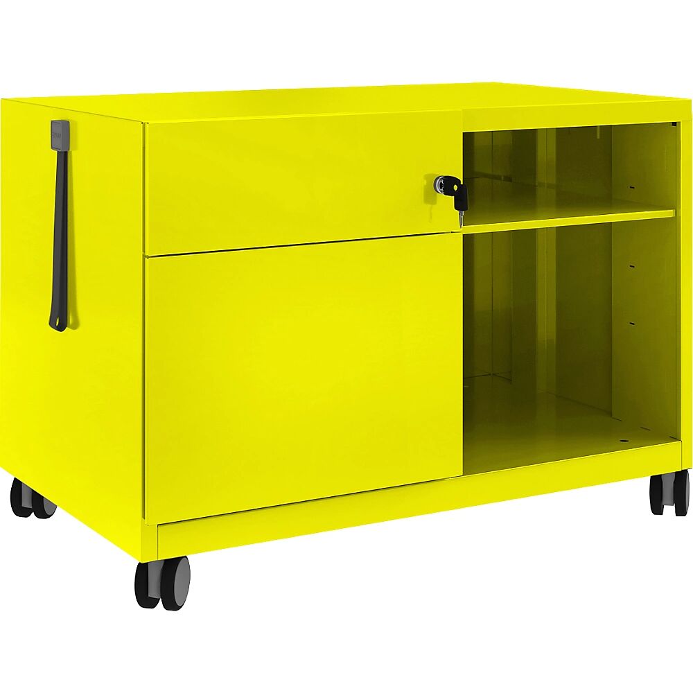 BISLEY Note™ CADDY, H x A x P 563 x 800 x 490 mm, a la izquierda 1 cajón universal y archivador colgante, amarillo zinc