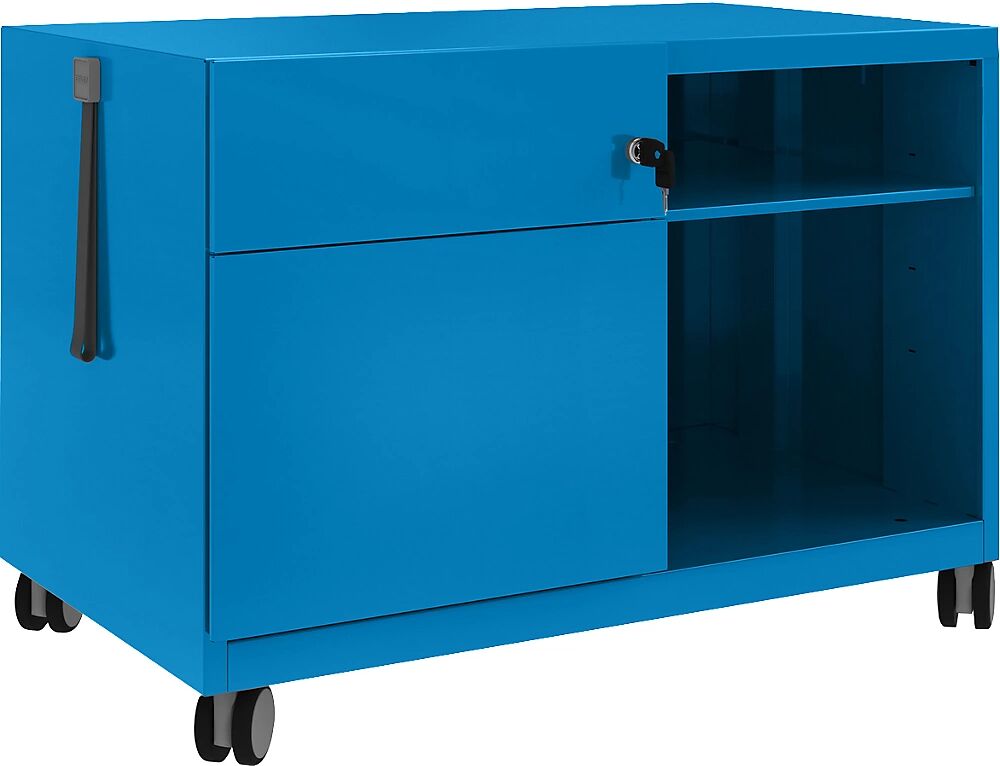 BISLEY Note™ CADDY, H x A x P 563 x 800 x 490 mm, a la izquierda 1 cajón universal y archivador colgante, azul